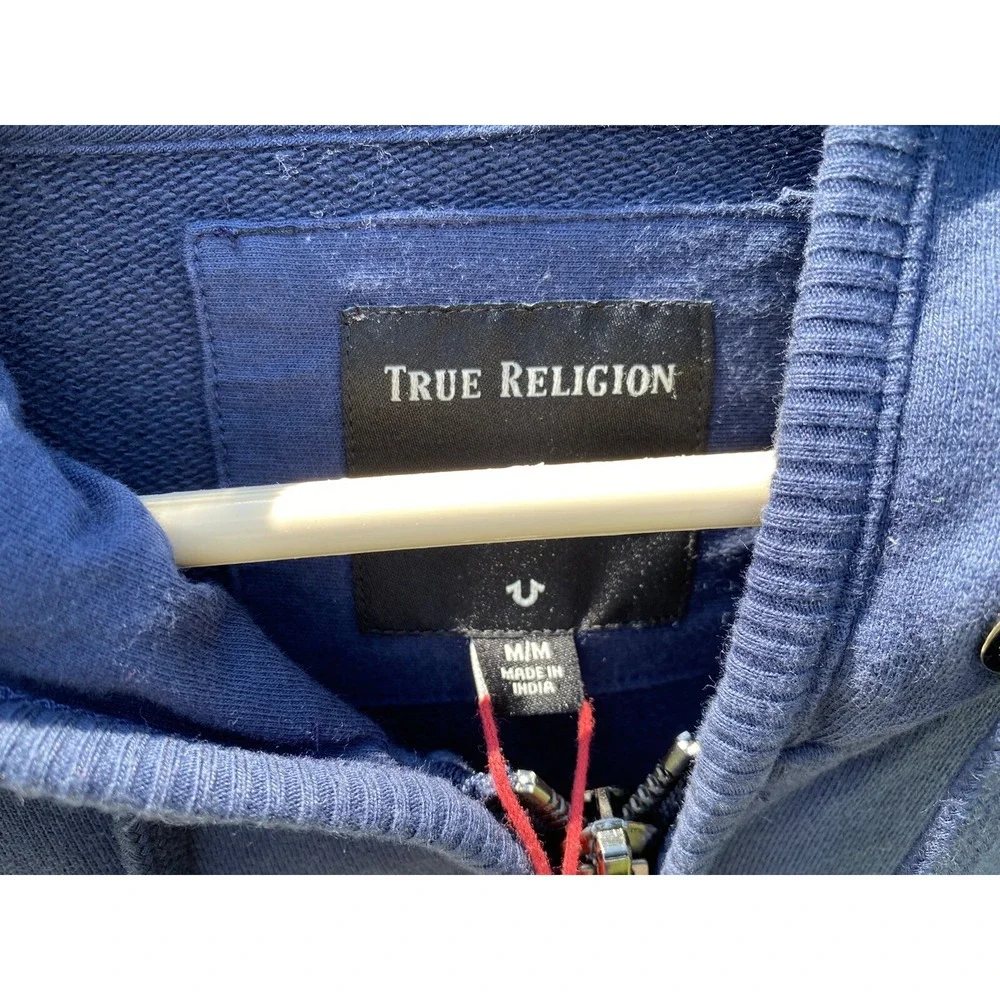True Religion Mens Navy Blue Zip Up Hoodie Buddha World Tour Graphic Size M‎